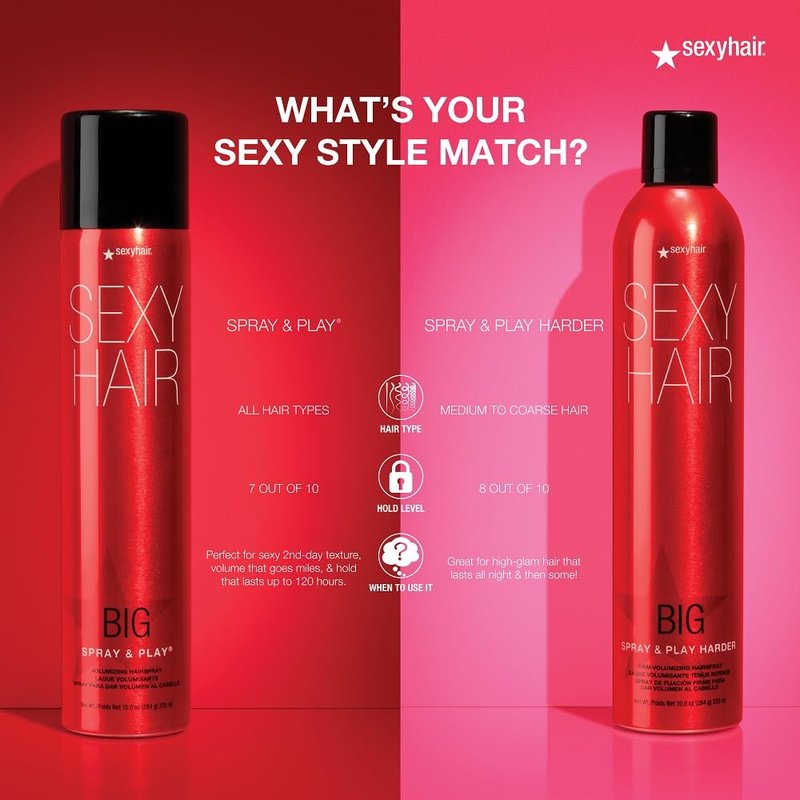 SexyHair Big Spray & Play Harder Hairspray - Firm Hold & Shine | 72-Hour Humidity Resistance