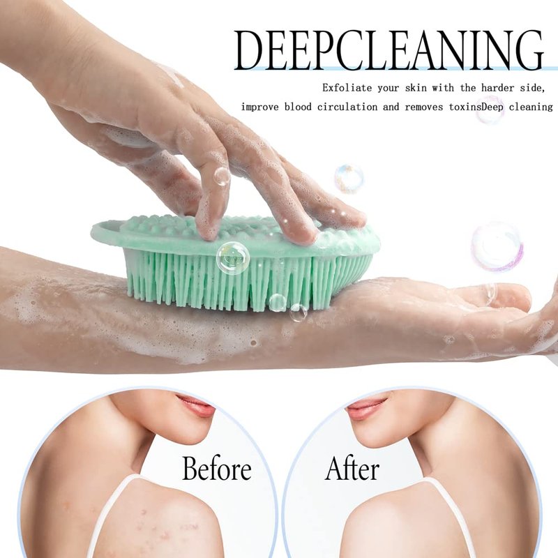 PQRUU 3 Pack Silicone Body Scrubbers for Use in Shower, Exfoliating Body Scrubber Fit for All Kinds of Skin, Soft Silicone Loofah,Bath Scrubbers Rapid Foaming,Blue,Green,Purple