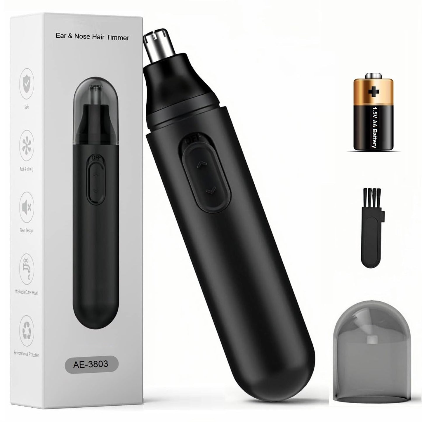 Ear and Nose Hair Trimmer Clipper - Painless Eyebrow & Facial Hair Trimmer for Men Women, Portable Battery Operated Nose Hair Trimmers with IPX7 Waterproof Dual Edge Blades for Easy Cleansing