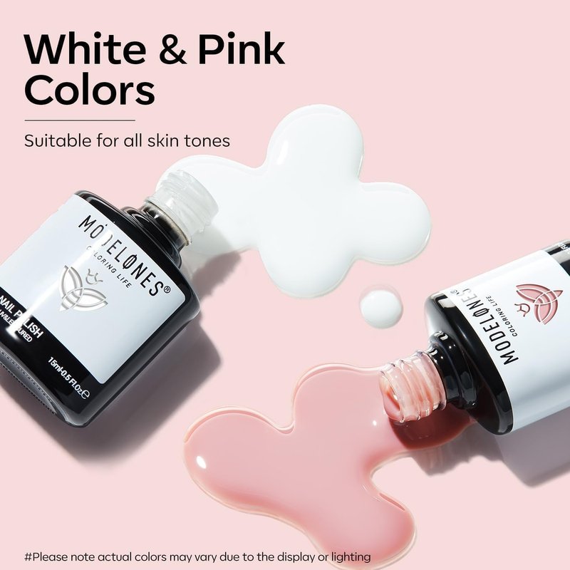 modelones Gel Nail Polish Set 2 Pcs 15ml Jelly Nude Pink and Milky White Gel Polish, French Manicure Base Gel Bubble Bath UV Soak Off Nail Gel for Gradient Nail Art, DIY Home or Salon