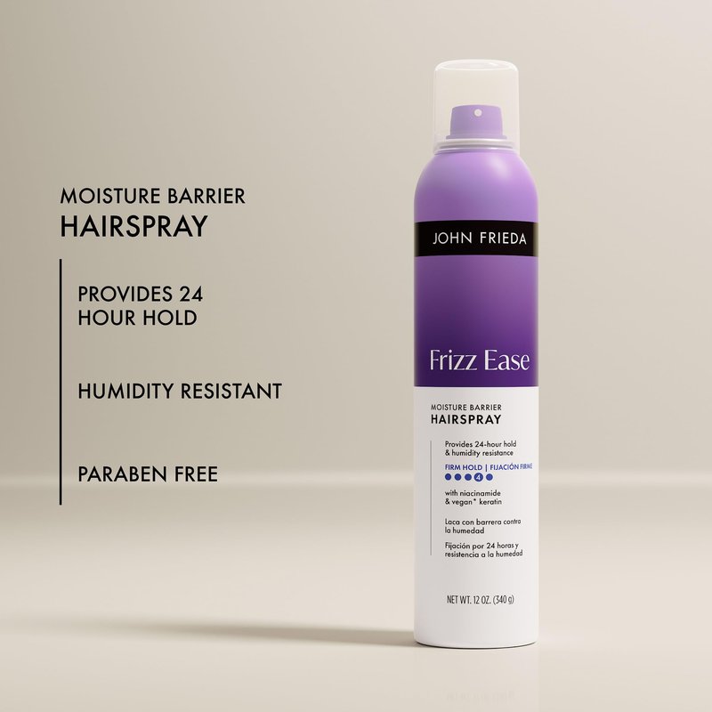 John Frieda Frizz Ease Moisture Barrier Firm Hold Hairspray, Extra Strength Hairspray with Frizz Control, 12 Oz