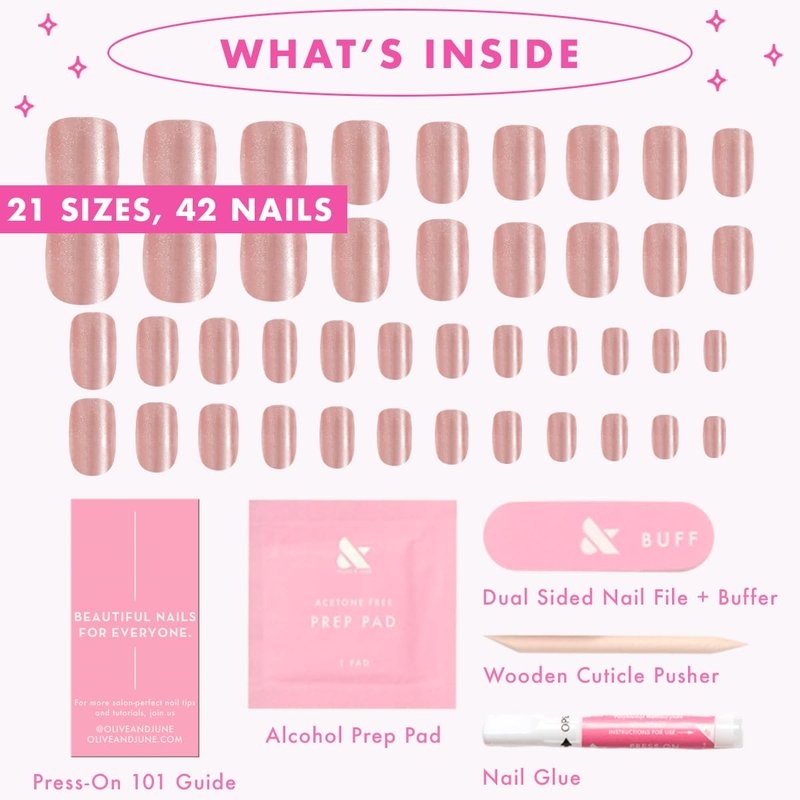 Instant Mani Press-On Nails - Non-Toxic, Long-Lasting Floral Designs | 42 Fake Nails in 21 Sizes | Short Round Style