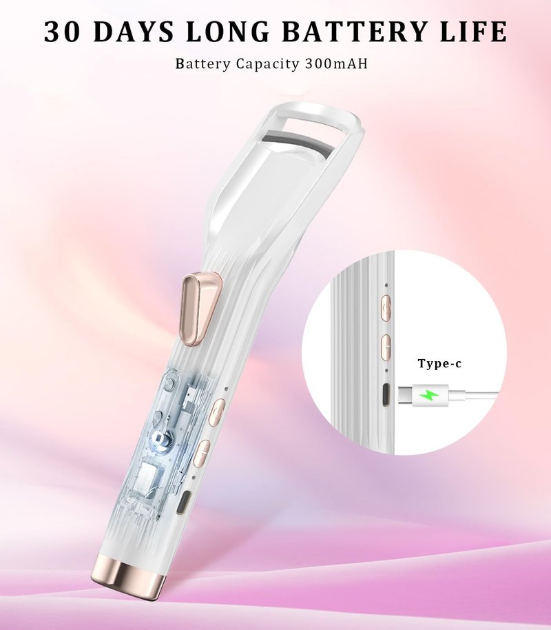 Heated Eyelash Curler - Fast Heating Rechargeable Electric Curler | 2 Heat Modes, Anti-Burn Design, White