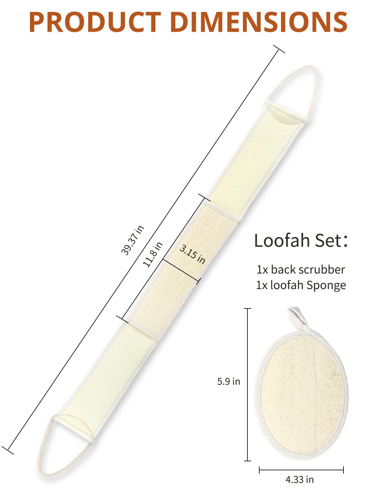 Natural Loofah Back Scrubber for Shower, Exfoliating Body Scrubber Loofah Set for Women and Men for Use in Shower Bath, Loofah Sponge to Clean Your Body and Back Deeply - 1 Count (Pack of 2)
