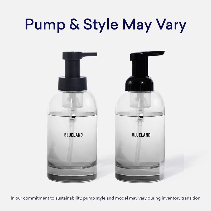 BLUELAND Hand Soap Starter Set - Refillable Glass Foaming Dispenser in Slate with 4 Scented Refill Tablets | 4 x 9 Fl Oz