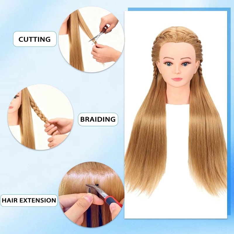 Human Hair Mannequin Head for Braiding - 22 Inch Straight Doll Head with Stand for Cosmetology & Hairdressing