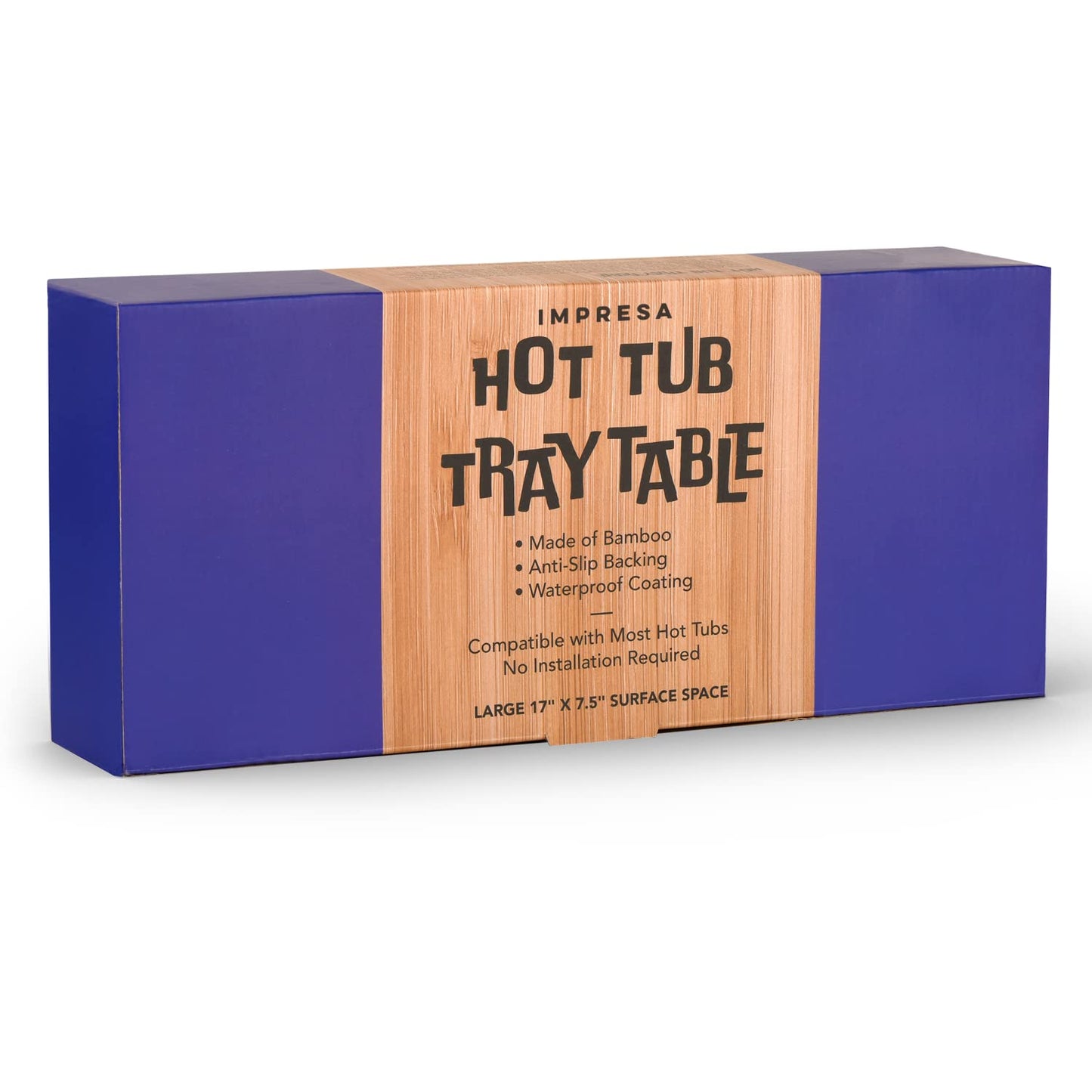 IMPRESA Bamboo Hot Tub Tray Table - 17" x 7.5", Modern Bamboo - Waterproof UV-Coated Caddy with Anti-Slip Backing for Drinks & Essentials - Hot Tub Accessories - Outdoor Spa Drink Table & Bathtub Tray