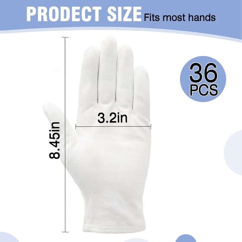 36PCS White Cotton Gloves for Hand Repair, 100% Cotton Sleeping Moisturizing Gloves for Women Dry Hands, White Glove for Eczema Relief, Spa Care, Jewellery Inspection - One Size Fits Most