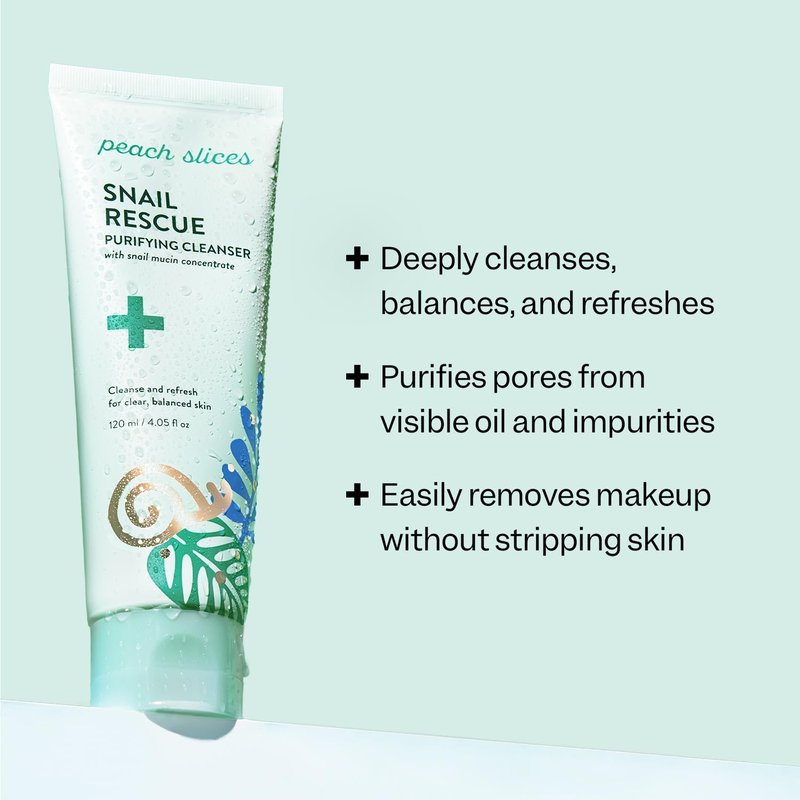 Peach Slices Snail Rescue Cleanser - Purifying Formula with Snail Mucin & Hyaluronic Acid (4.05 oz) | Refresh & Cleanse Skin