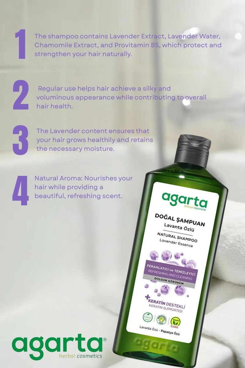 Agarta Lavender Shampoo – Botanical Hair Care Shampoo with Lavender Extract for Softness & Shine, Vegan Clean Formula – 14 fl oz