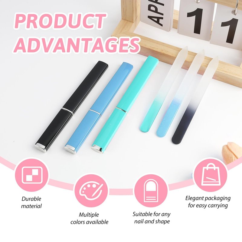 3 Pack Glass Nail File, Crystal Double-Sided Mixed Color Fingernail Files for Natural Nails, Professional Reusable Glass File for Women Girls Manicure Care (Style 2)