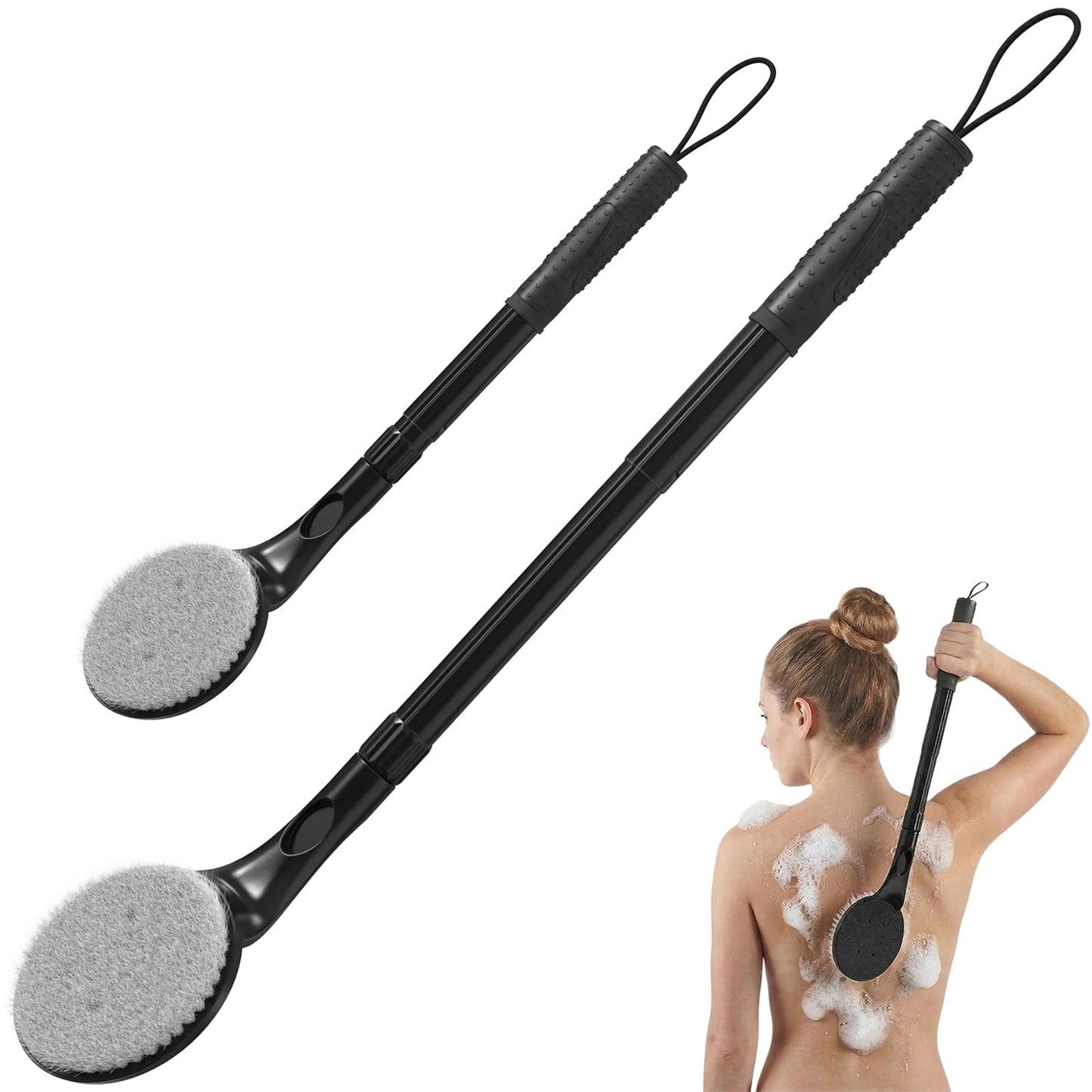 Long Handle Back Scrubber for Shower, 25.7” Telescopic Anti-Slip Bath Brush, Easy Reach Back Cleaner for Exfoliating Dead Skin, Great for Elderly, Disabled & Hard-to-Reach Areas