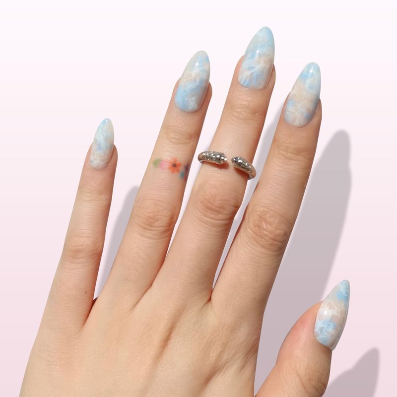 Press On Nails - Marble Dream Pastel Almond Fake Nails | Reusable Glossy Finish in Blue, Pink, White - 30 Nail Kit with Glue, 15 Sizes