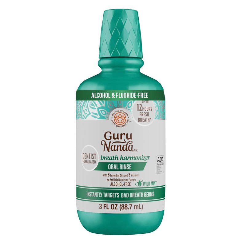 GuruNanda Fresh Breath Travel Mouthwash – 12-Hour Fresh Breath & Helps Fight Bad Breath – ADA Accepted, Alcohol & Fluoride-Free Oral Rinse, TSA Friendly – Wild Mint, 3 oz