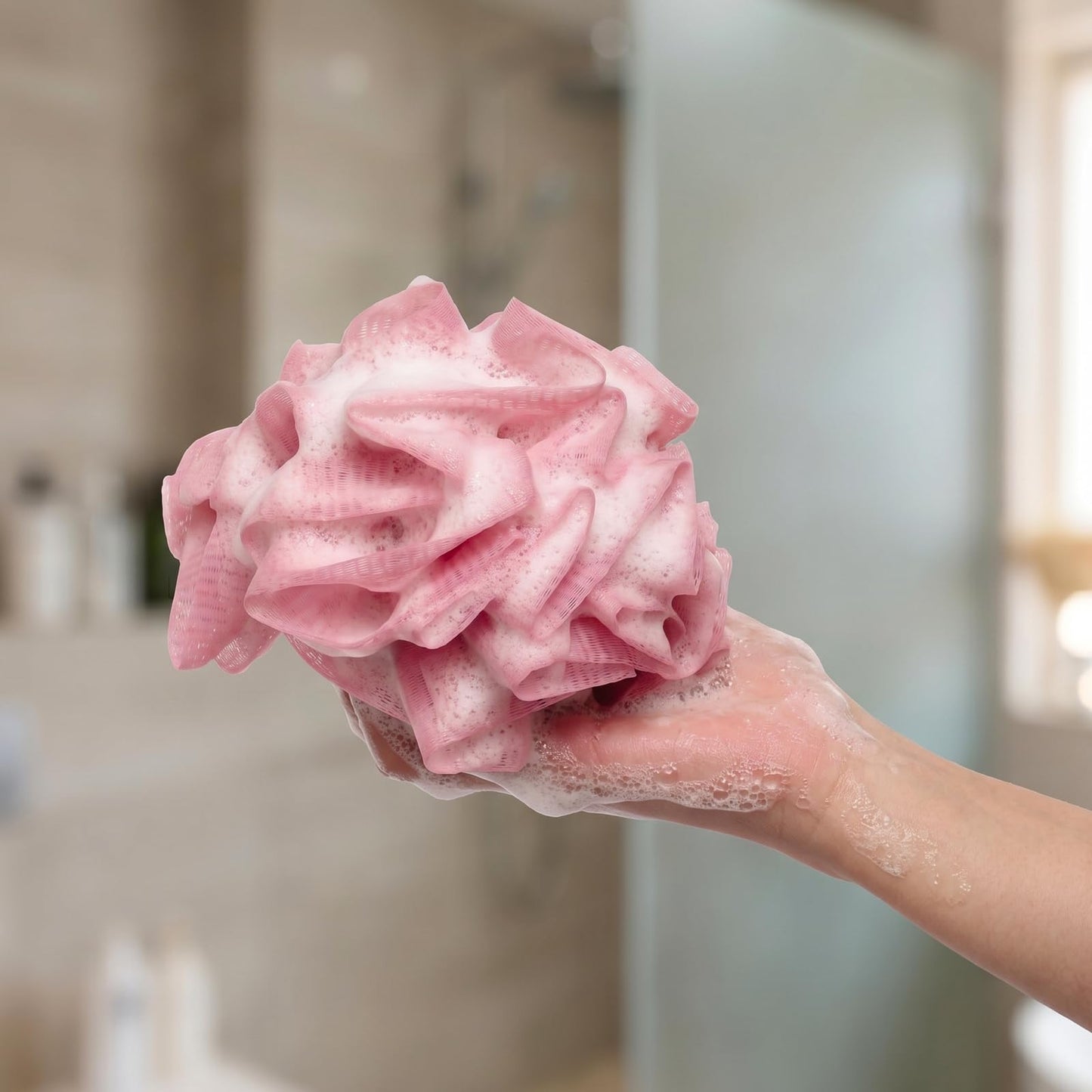 Fzxdfg 3PCS Soap Bar Loofah 2 in 1 Bar Loofah Pouch with Hold Soap for Effective Exfoliation Mesh Shower Bathing (Beige, Khaki, Pink)