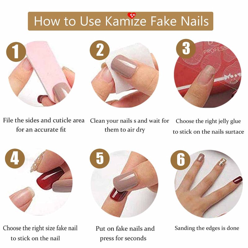 Kamize Almond Fake Nails Short Acrylic Press on Nails Full Cover Honey Peach False Gold Nails for Women and Girls 24PCS