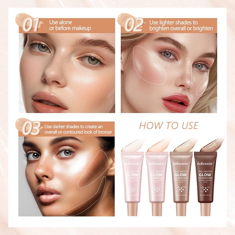 Natural Glow Illuminator Glotion - Glowing, Moisturizing, Lightweight Base, Multi-Purpose - Hydrating & Illuminating Makeup Highlighter for Radiant, Sun-Kissed Look (#4 Deep, 1.35 Fl Oz (Pack of 1))