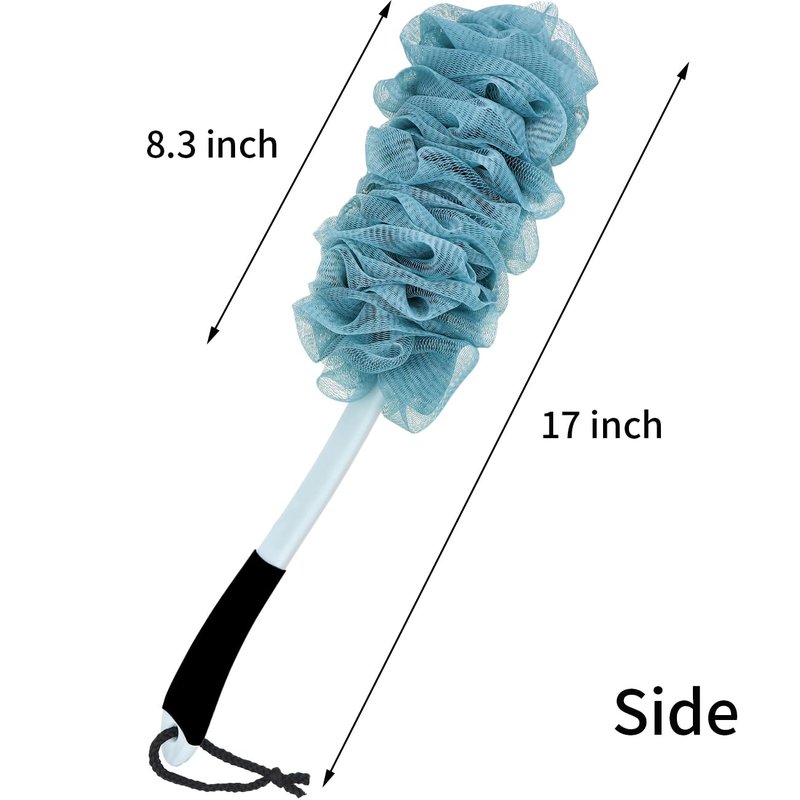 2Pack Back Scrubber for Shower, Loofah with Handle, Back Loofah Non-Slip Handle, Bath Body Brush, Scrub Cleaning Brush for Shower, Soft Mesh Sponge On a Stick for Men Women Elderly (Two Blue)
