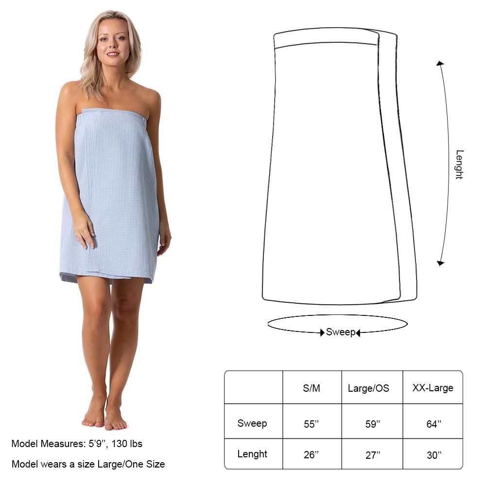 Turkish Linen Women’s Waffle Spa Body Wrap with Adjustable Closure (XX-Large, Light Blue)