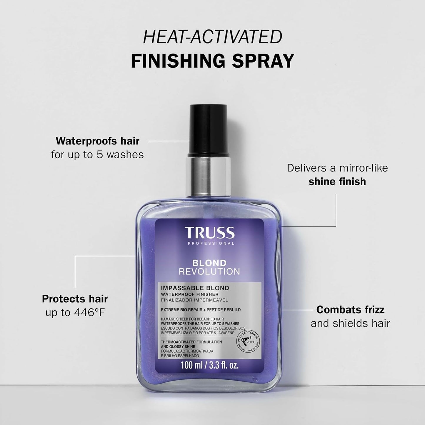 TRUSS Blond Revolution Impassable Heat Protectant Spray - Frizz Control Waterproof Spray Designed to Shield Hair, Combat Frizz & Deliver Intense Shine - Ensures Long-Lasting Protection (3.3 fl oz)