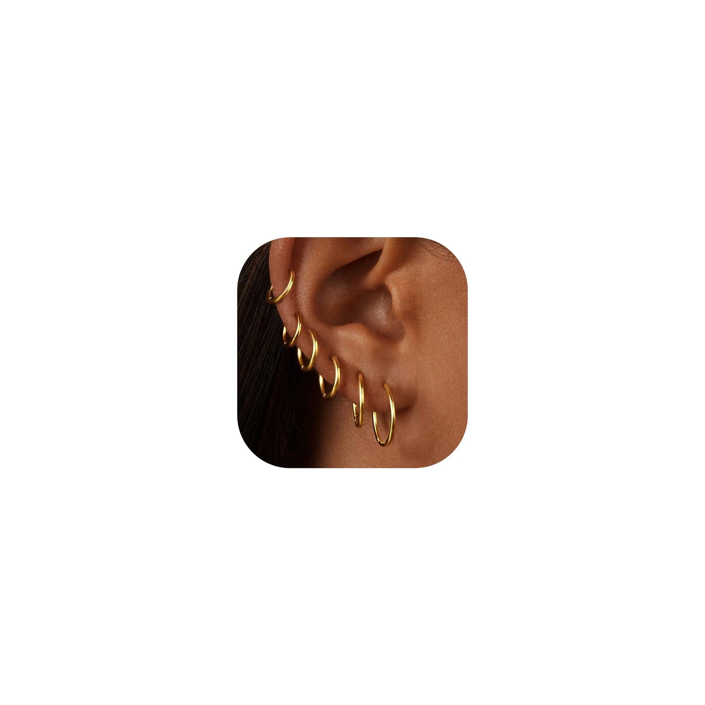 6 Pairs Gold Hoop Earrings for Womem: 14K Gold-plated Lightweight Hypoallergenic, Nickel-Free Lead-Free, Non-Tarnish Cartilage for Multiple Piercings Stack for Jewelry Set