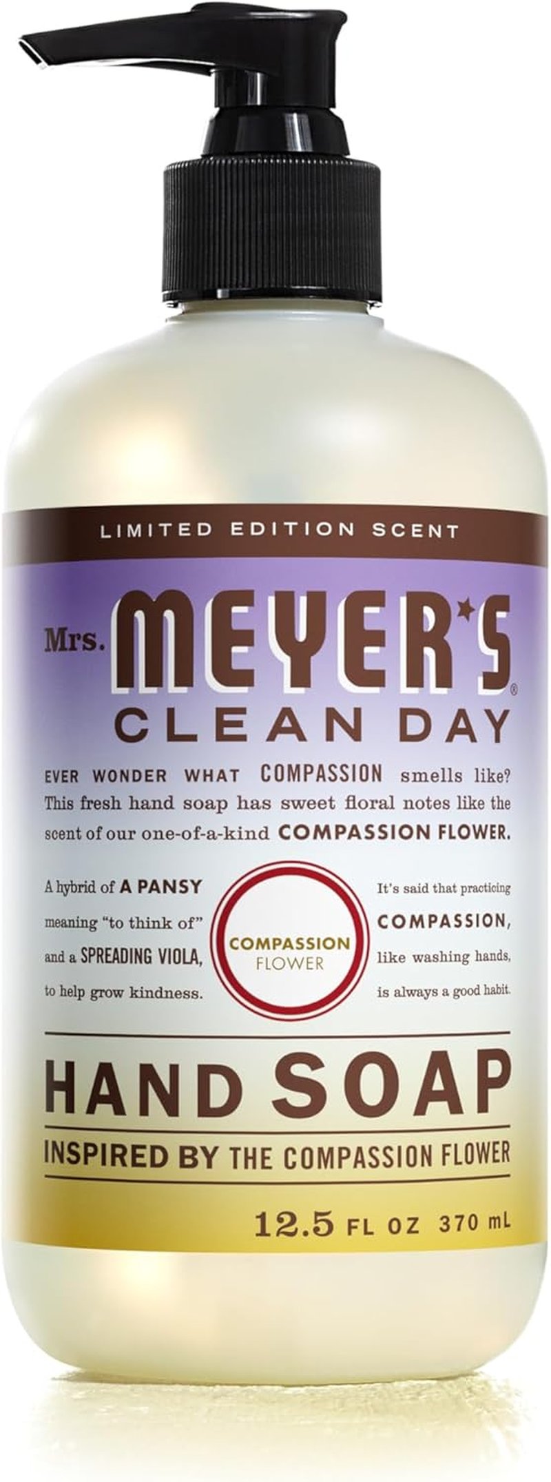 Mrs. Meyer's Clean Day Hand Soap - Compassion Flower Scent | 16 Fl Oz Bottle for Gentle Cleansing