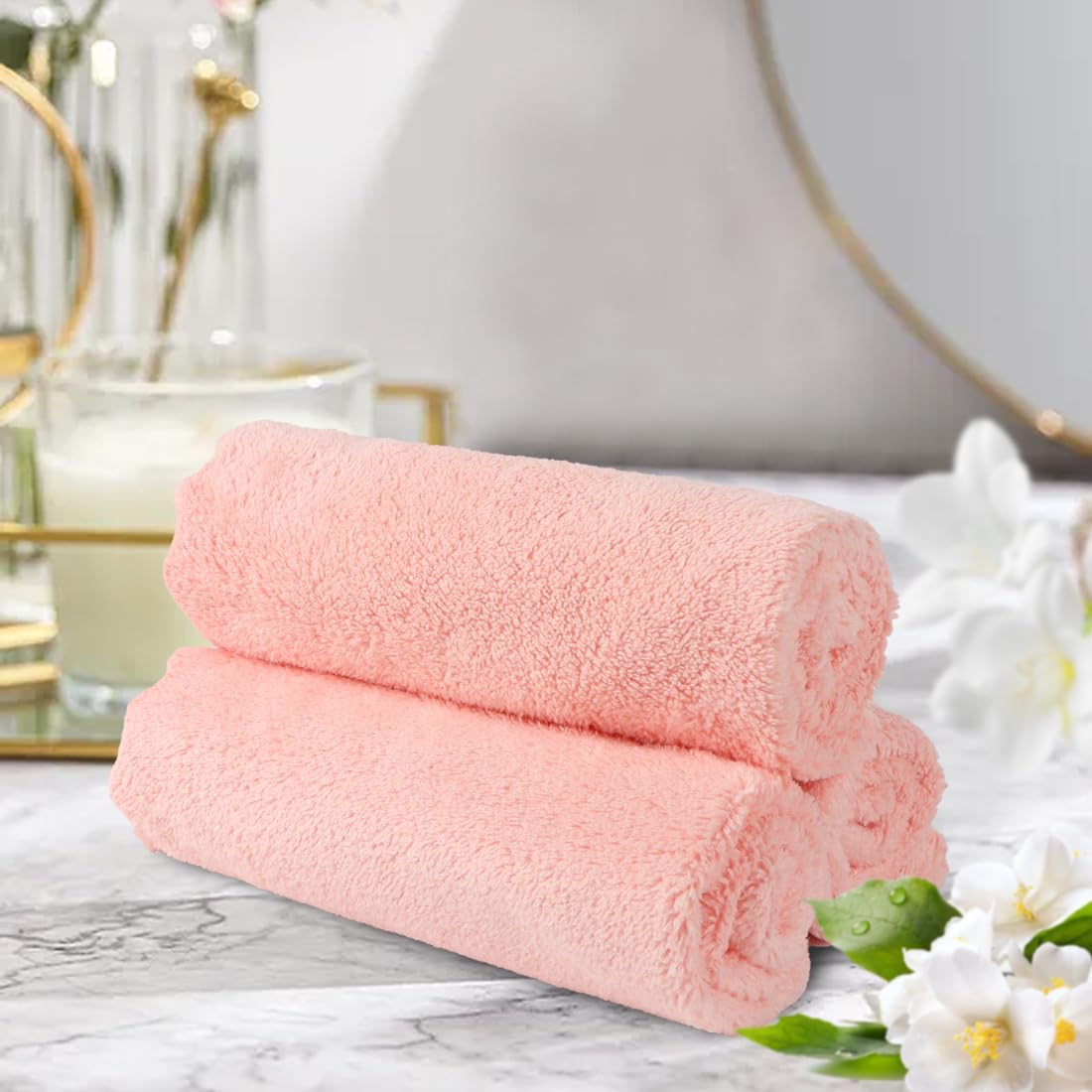 Orighty Ultra Soft Washcloths 48 Pack, Premium Microfiber Towel Sets 12 x 12 inches, Absorbent and Quick Drying Coral Velvet Washcloth, Multi-Purpose Wash Cloths for Bathroom, Hotel, and Gym (Pink)