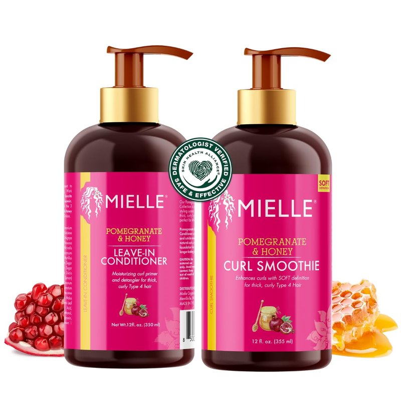 Mielle Organics Pomegranate & Honey Leave-In Conditioner + Honey Curl Smoothie Bundle