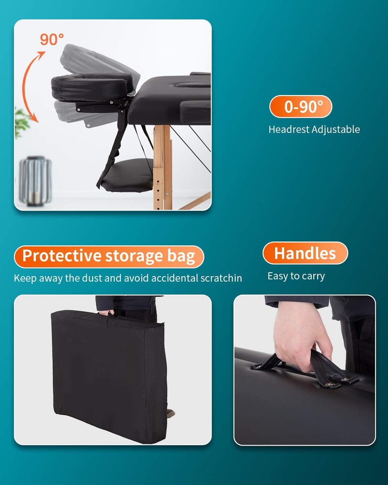 Portable Massage Table - 28 Inch Wide, Height Adjustable, Folding Spa Bed for Facial & Tattoo Care | Includes Non-Woven Bag
