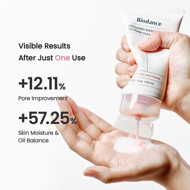 BIODANCE Collagen Mask To Foam Cleanser, 2-in-1 Pore Care and Hydrating Foaming Facial Cleanser for Sensitive Skin, Gentle Face Wash, Korean Skin Careㅣ5.07 fl. oz. (150 ml)