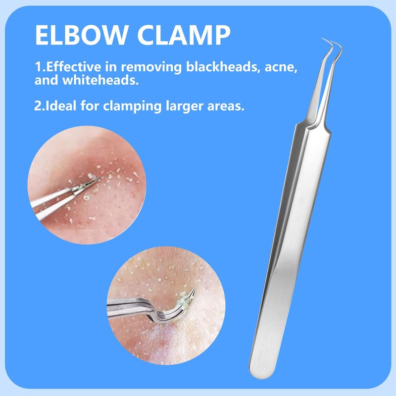 AskBed 5PCS Blackhead Remover Comedone Extractor Kit - Professional Stainless Steel Tools for Pimple, Acne, and Blemish Removal - Curved Tweezers Included