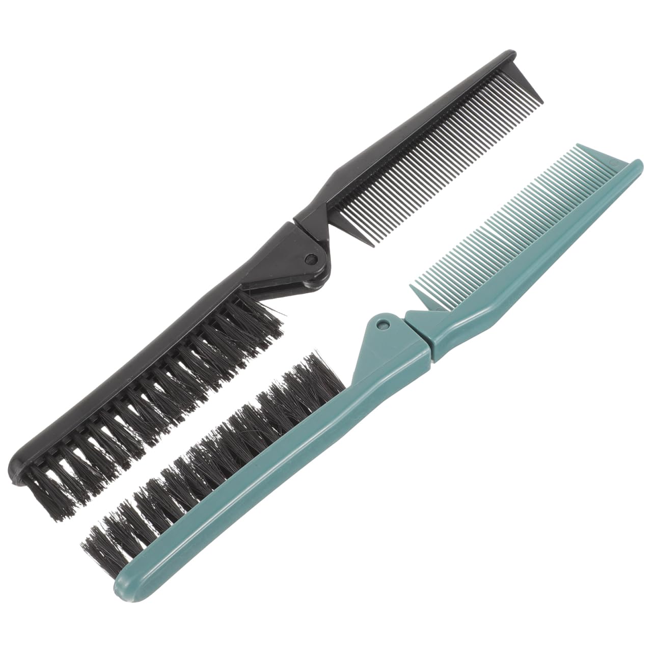 2pcs Double Teeth Folding Comb and Massage Brush - Collapsible Pocket Brush for Women, Kids, and Travel