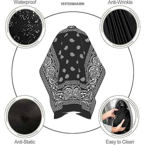 VERTEX&KAIBIN Barber Cape for men Hair Cutting,Black Paisley Cool cape designer,professional barber supply capes