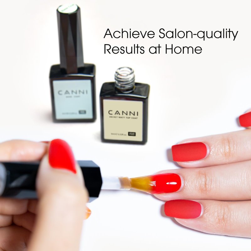 CANNI 2 Pcs No Wipe Matte Top Coat and Glossy Gel Top Coat Set- High Shiny Long Lasting Clear Gel Nail Polish Kit, Nail Art Home and Professional Manicure