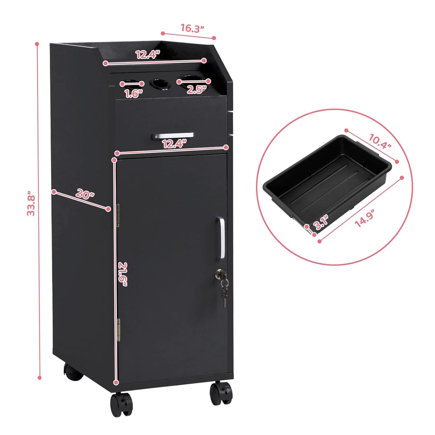 Winado Hair Salon Storage Cart - Mobile Makeup Case with Wheels, 3 Dryer Holders & 4 Drawers | Black