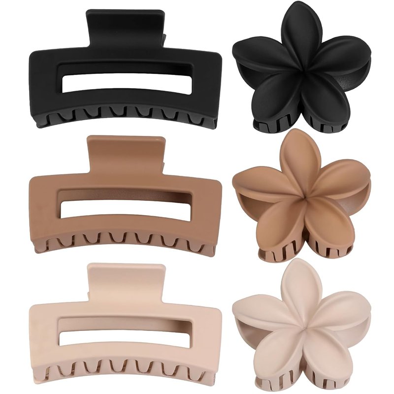 Skiennix Flower Hair Clips - 6 PCS Square Claw Clips for Thick or Thin Hair | Hawaiian Hibiscus Design
