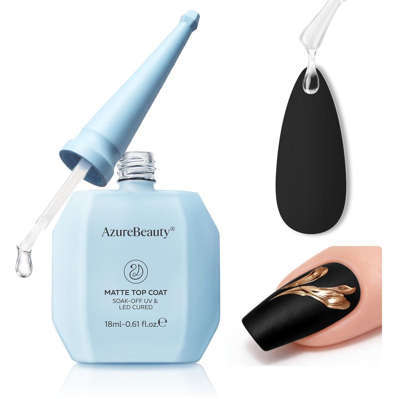 AZUREBEAUTY Matte Gel Top Coat 18ML Big Size, Chrome Proof Powder-Resist No Wipe Velvet Matte Finish Gel Top Coat for Nail Art Long Lasting UV LED