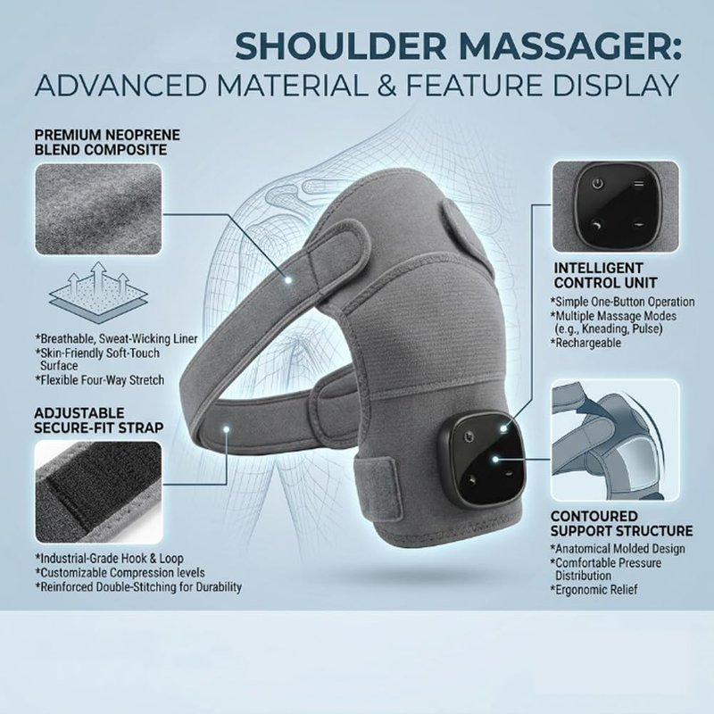 Shoulder Massager, 3 Massage Modes, Wireless, Adjustable Length, for Daily Comfort