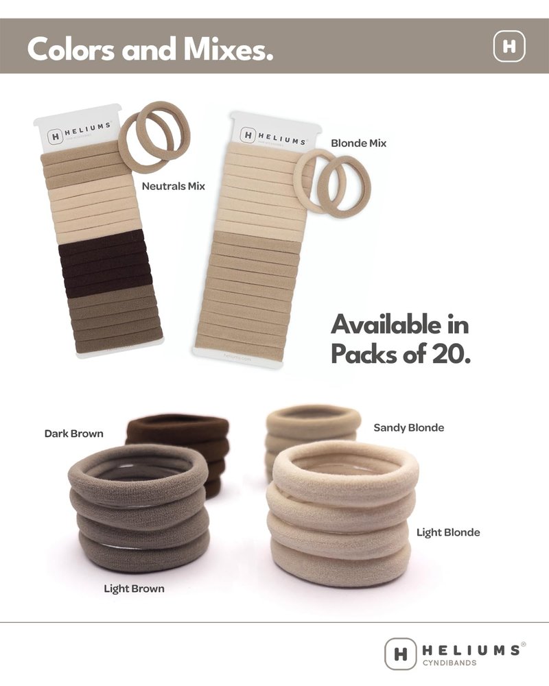 Heliums Soft Hair Ties - No Damage Seamless Nylon Fabric Bands for All Hair Types | 1.5 Inch, Black, 20 Pack