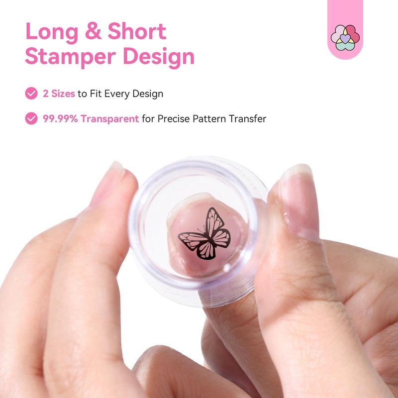 Saviland French Tip Nail Stamp: 8PCS Clear Silicone Nail Stamping Nail Art Stamper Kit, 2+2PCS Long & Short Jelly Stamper with Scrapers Nail Stamper Kit for French Manicure Home DIY Nail Salon