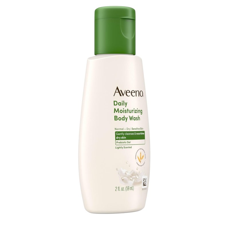 Aveeno Daily Moisturizing Body Wash for Dry & Sensitive Skin + Prebiotic Oat, Shower Body Wash Gently Cleanses & Nourishes Dry Skin, Lightly Scented, Travel-Sized, 2 fl. oz