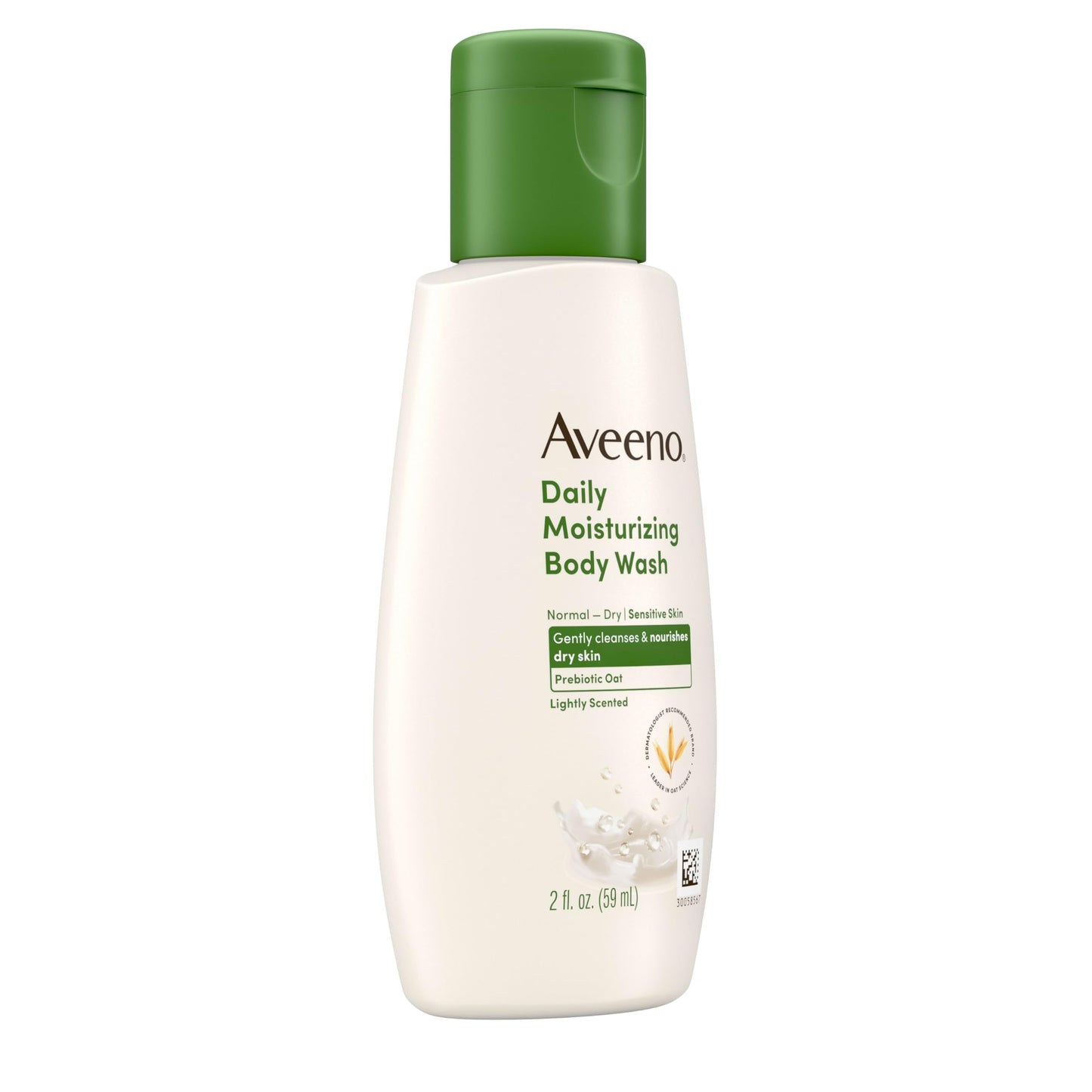 Aveeno Daily Moisturizing Body Wash for Dry & Sensitive Skin + Prebiotic Oat, Shower Body Wash Gently Cleanses & Nourishes Dry Skin, Lightly Scented, Travel-Sized, 2 fl. oz