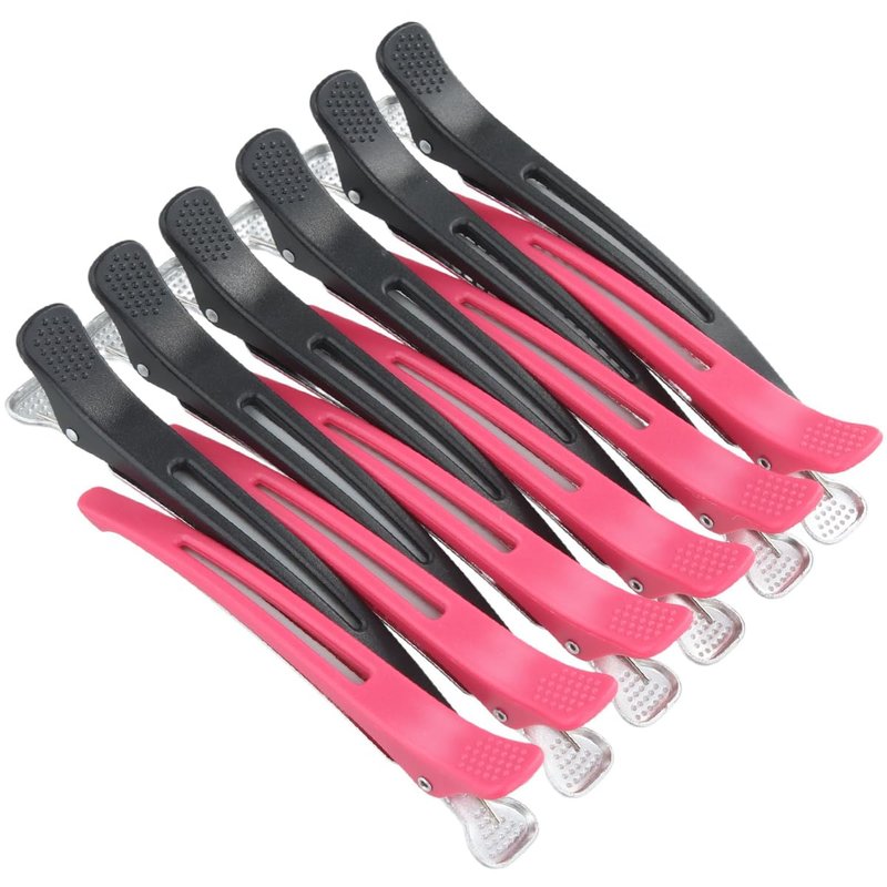 12 PCS Duck Billed Hair Clips for Styling and Cutting - No Crease Sectioning Clips for Salon and Home Use (BLACK & PINK)
