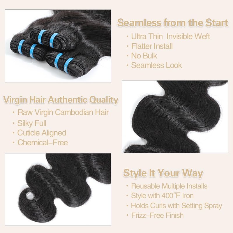 Misstoo 15A Cambodian Body Wave Bundles, 3 Bundles 18 20 22 Inch, Ultra Thin Double Drawn Sew In Weft, Unprocessed Raw Virgin Real Human Hair Extensions, Cuticle Aligned, Triple Lifespan, Reusable