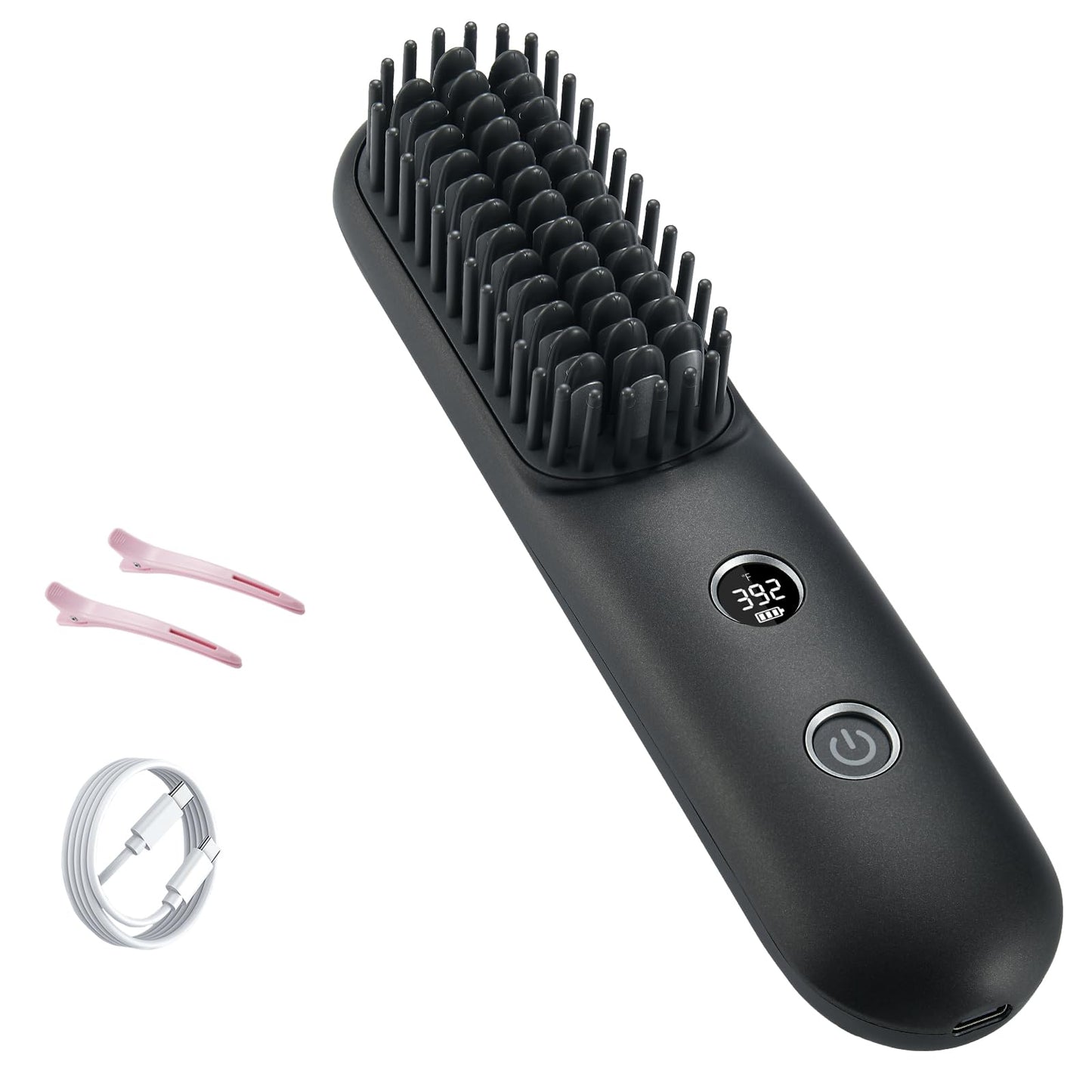STUDLLY LCD Screen Cordless Hair Straightener and Curler 2 in 1, Rechargeable Portable Mini Travel Negative Ionic Hair Straightening Brush for Women, Fast Heating Hot Comb for Women, Black
