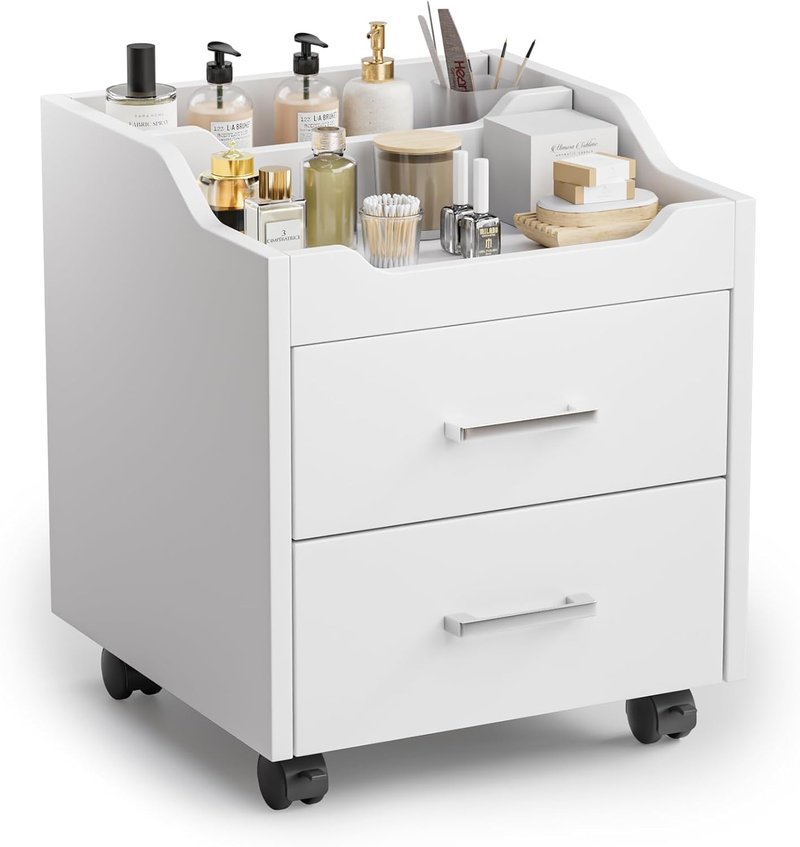 OmySalon Pedicure Cart - Portable Foot Bath Trolley with 2 Storage Drawers | Nail Esthetician Spa Supplies in Upgrade White