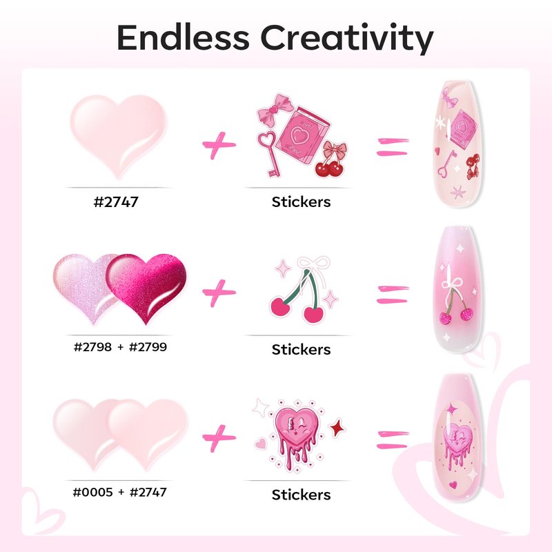 modelones Gel Nail Polish Set, 6 Colors 2026 Mothersday Pastel Nude Pink Milky White French Jelly Gel Polish Pearl Hot Pink Glitter Heart Cat Eye Nail Gel Polish LED DIY Gift with Stickers & Magnet