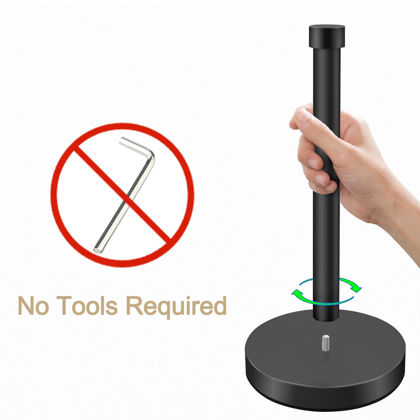 VOTZAAQ Black Paper Towel Holder Countertop, Stainless Steel Standing Paper Towel Holder with Sturdy Non-Slip Base, for Any Space, Matte Black