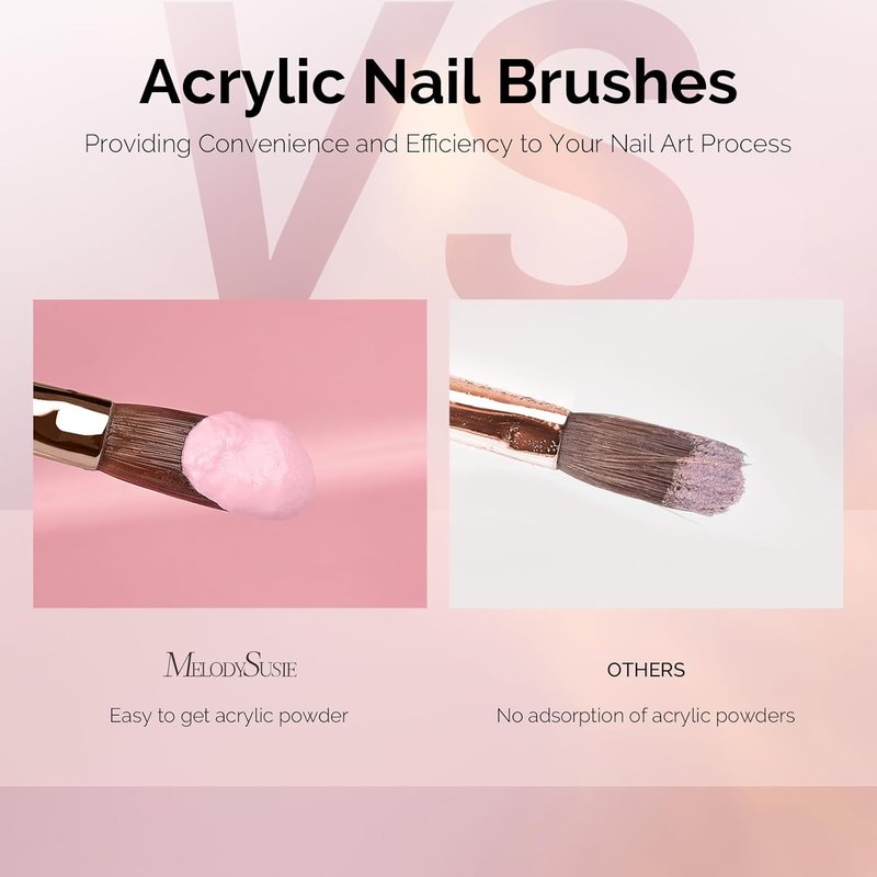 MelodySusie Acrylic Nail Brush Set - 3Pcs Size 8/12/14 for Extension & 3D Carving | Pink DIY Tool