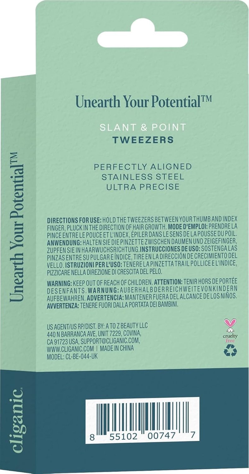 Cliganic Eyebrow Tweezers Set: Slant & Point Precision Tip | For an Easy Hair Removal, Stainless Steel, For Men & Women
